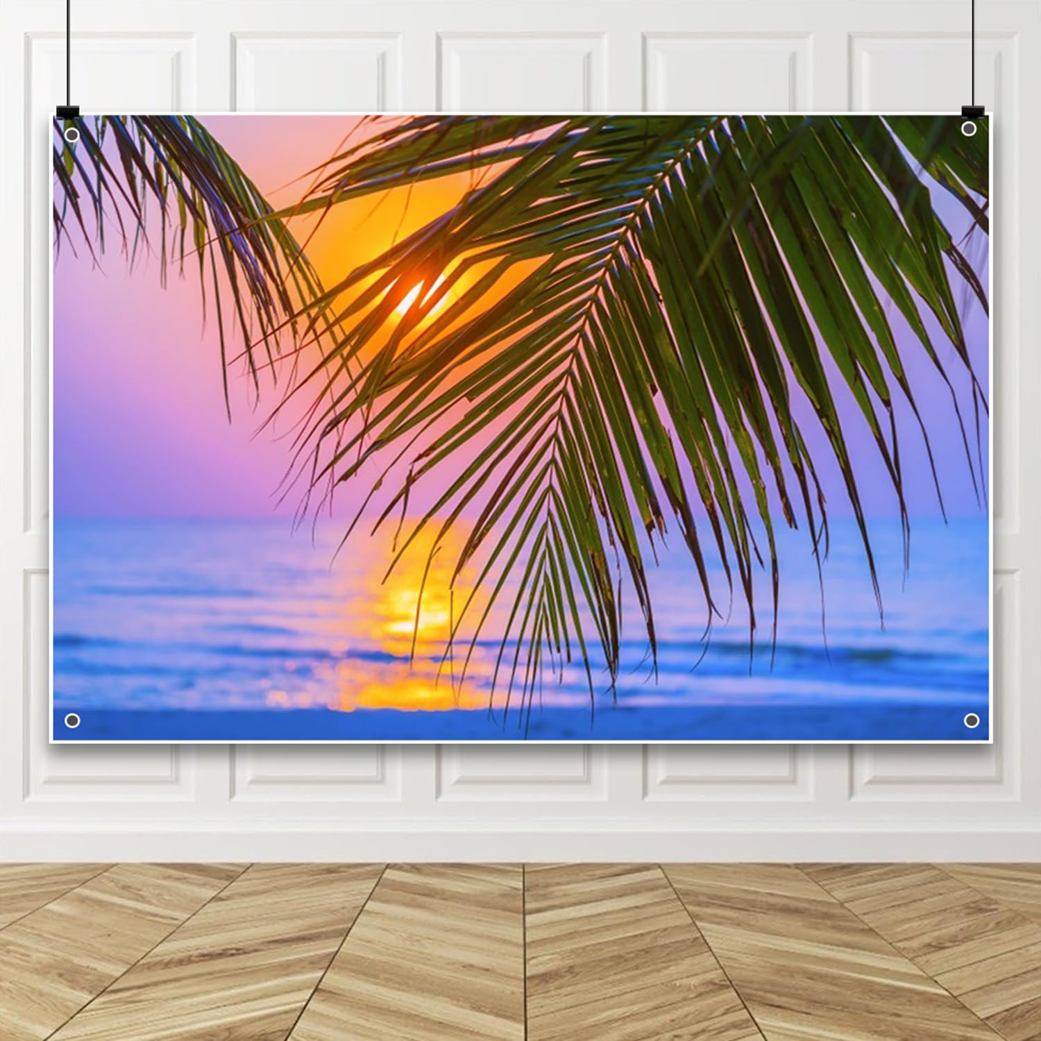 背景布【　夏G　】サンプル　ペット撮影用　ビーチ、ヤシの木、砂浜、南国、海、青空 Amazon | Qinunipoto 海の背景布 夏の海辺撮影布 1.5x1m 海辺の夕陽